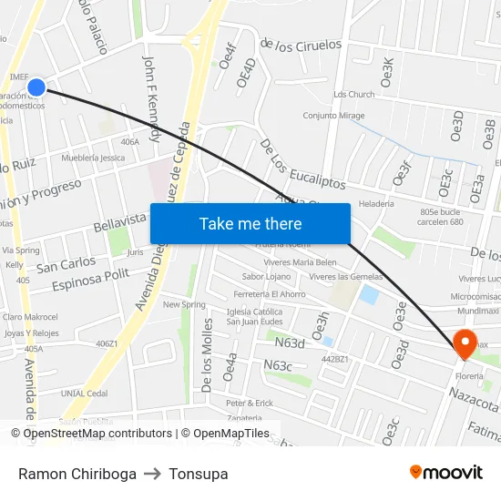 Ramon Chiriboga to Tonsupa map