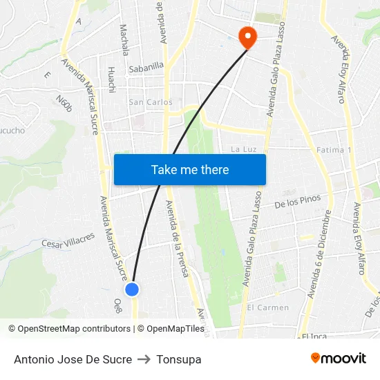 Antonio Jose De Sucre to Tonsupa map