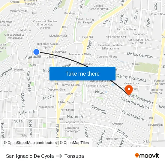 San Ignacio De Oyola to Tonsupa map