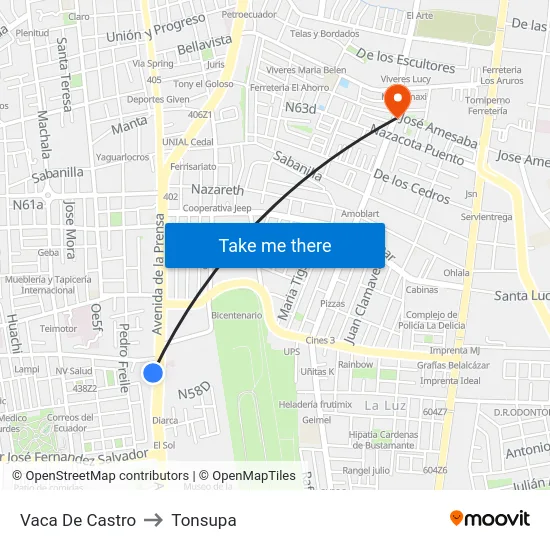 Vaca De Castro to Tonsupa map