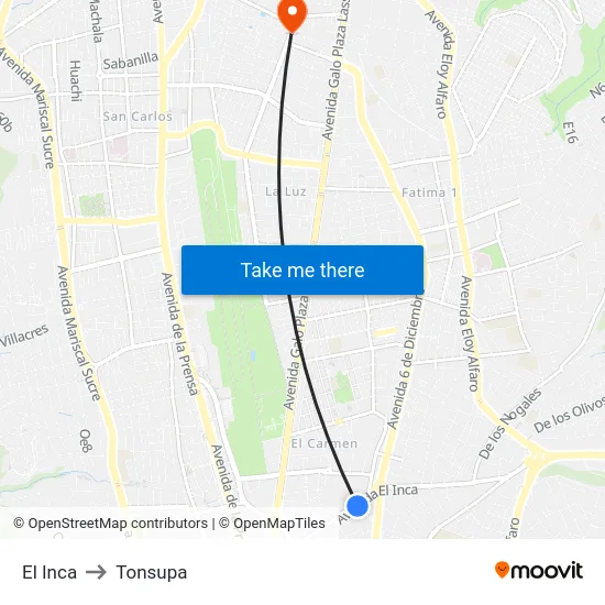 El Inca to Tonsupa map