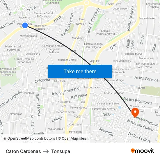 Caton Cardenas to Tonsupa map