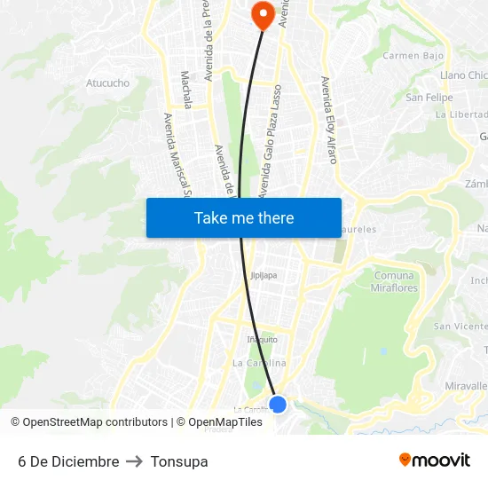 6 De Diciembre to Tonsupa map
