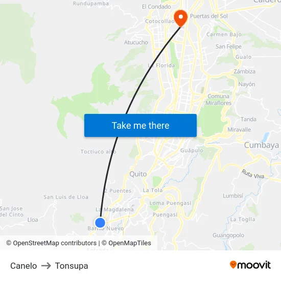 Canelo to Tonsupa map