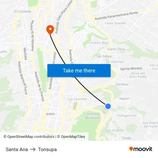 Santa Ana to Tonsupa map