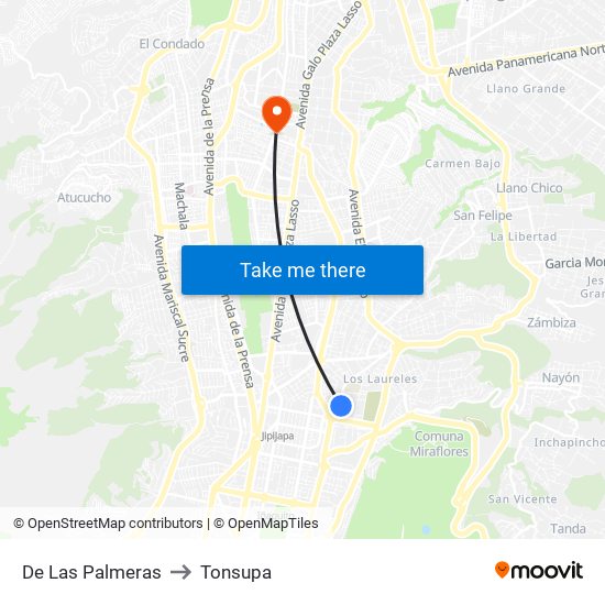 De Las Palmeras to Tonsupa map