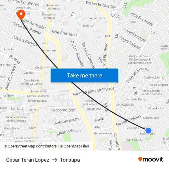 Cesar Teran Lopez to Tonsupa map