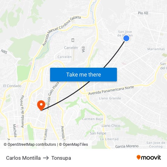 Carlos Montilla to Tonsupa map