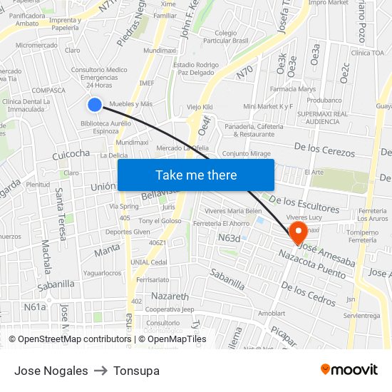 Jose Nogales to Tonsupa map