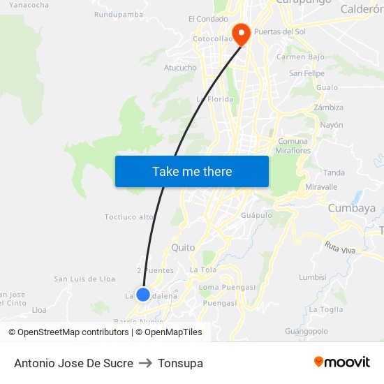 Antonio Jose De Sucre to Tonsupa map