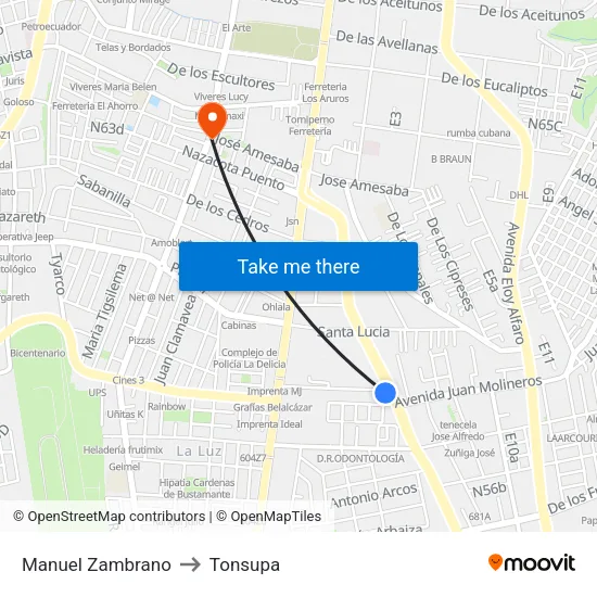 Manuel Zambrano to Tonsupa map