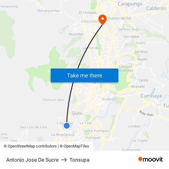 Antonio Jose De Sucre to Tonsupa map