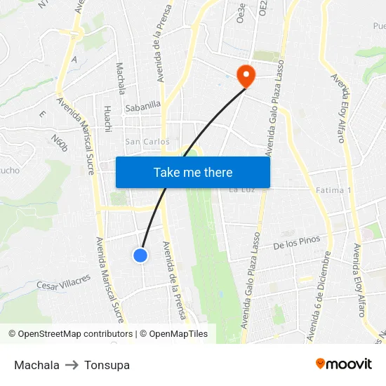 Machala to Tonsupa map