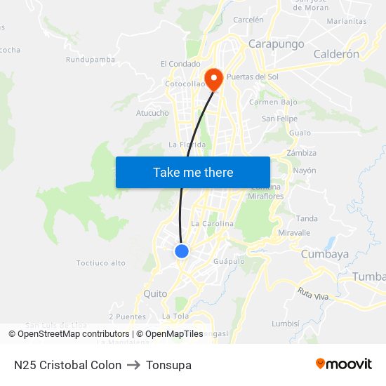 N25 Cristobal Colon to Tonsupa map