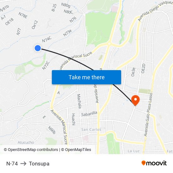 N-74 to Tonsupa map