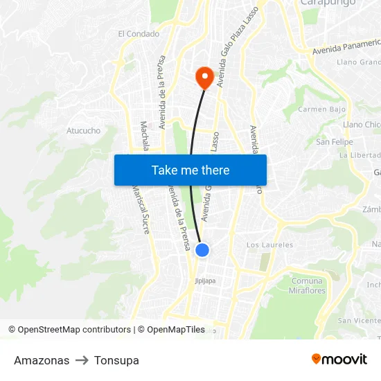 Amazonas to Tonsupa map