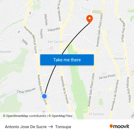 Antonio Jose De Sucre to Tonsupa map