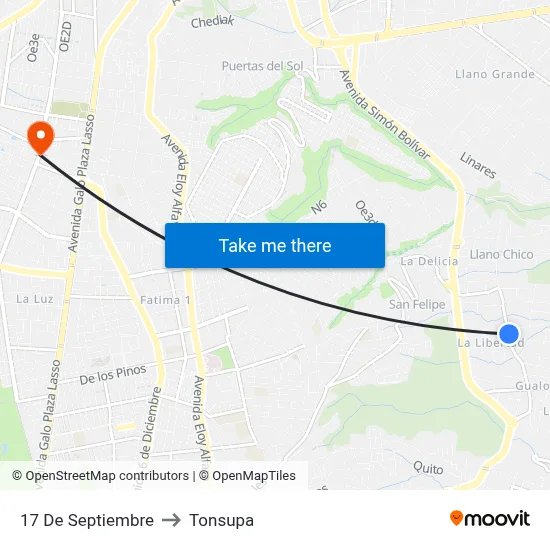 17 De Septiembre to Tonsupa map