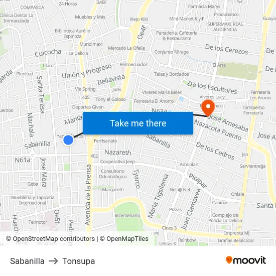 Sabanilla to Tonsupa map