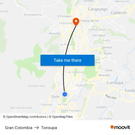 Gran Colombia to Tonsupa map