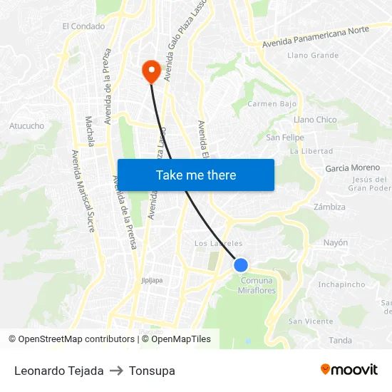Leonardo Tejada to Tonsupa map