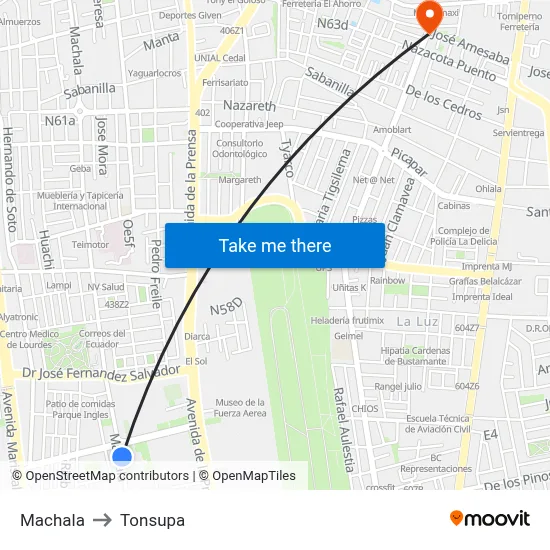 Machala to Tonsupa map