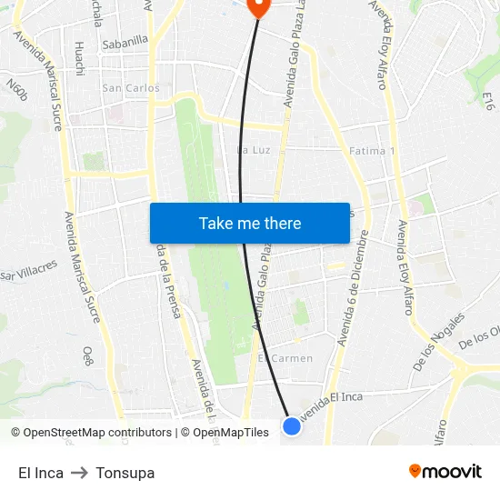 El Inca to Tonsupa map