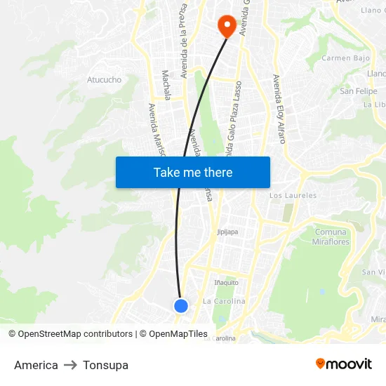 America to Tonsupa map