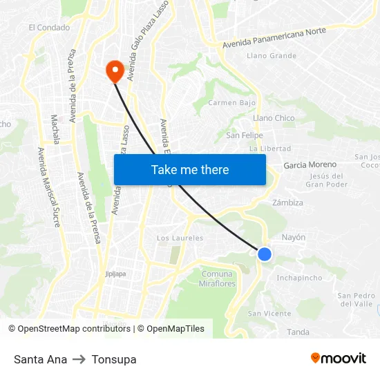 Santa Ana to Tonsupa map