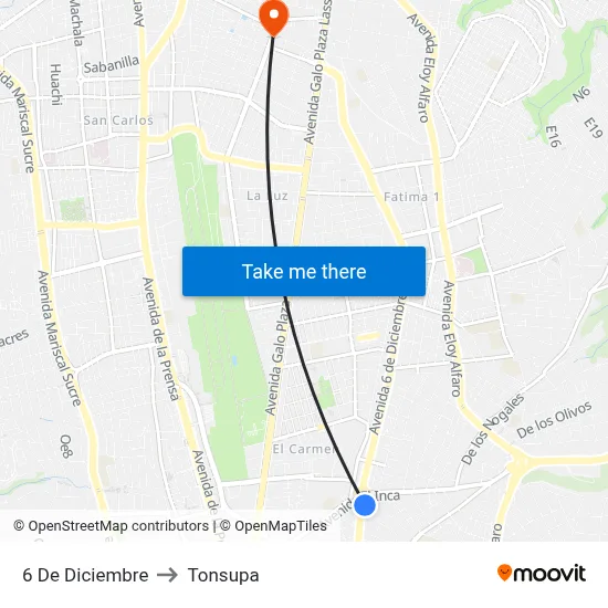 6 De Diciembre to Tonsupa map