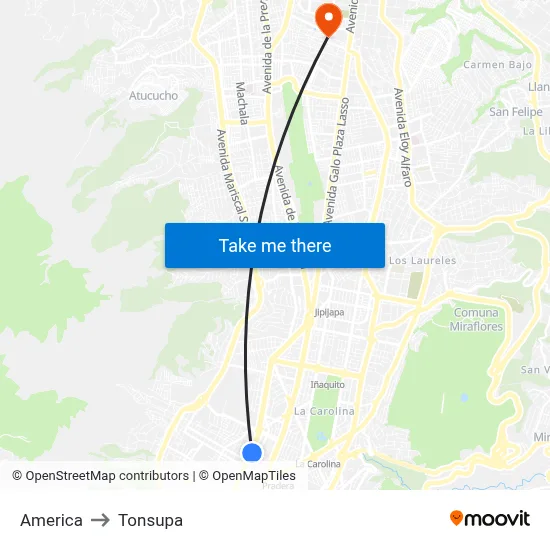 America to Tonsupa map