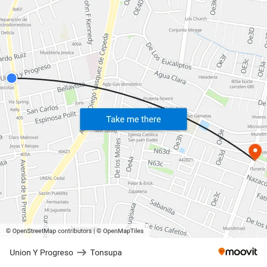 Union Y Progreso to Tonsupa map