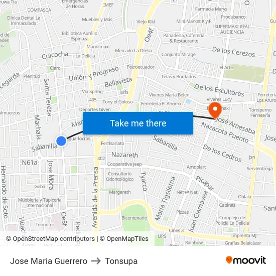 Jose Maria Guerrero to Tonsupa map
