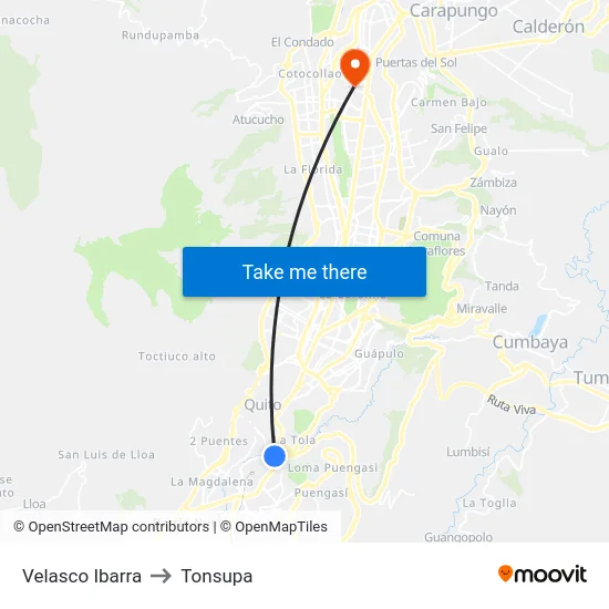 Velasco Ibarra to Tonsupa map