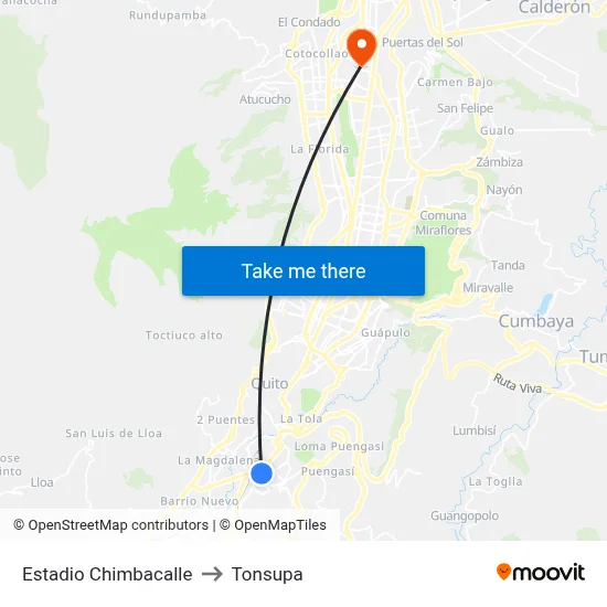 Estadio Chimbacalle to Tonsupa map