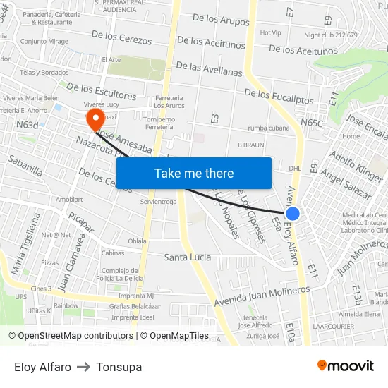 Eloy Alfaro to Tonsupa map
