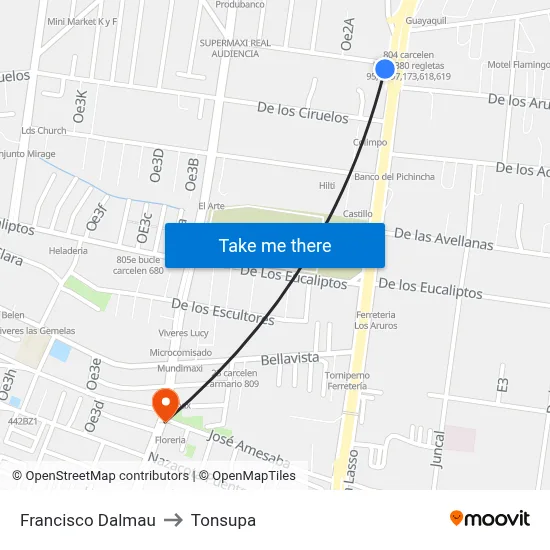 Francisco Dalmau to Tonsupa map