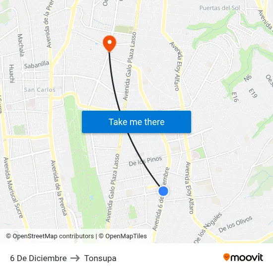 6 De Diciembre to Tonsupa map