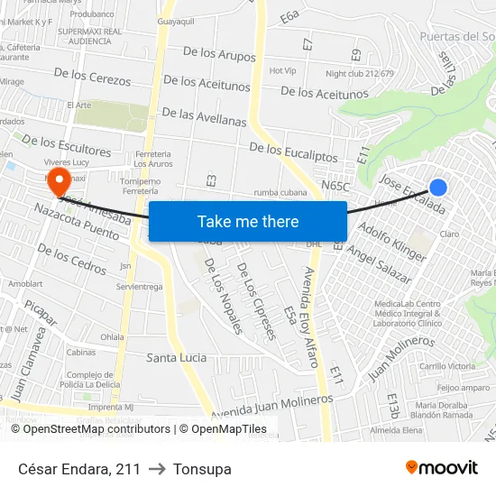 César Endara, 211 to Tonsupa map