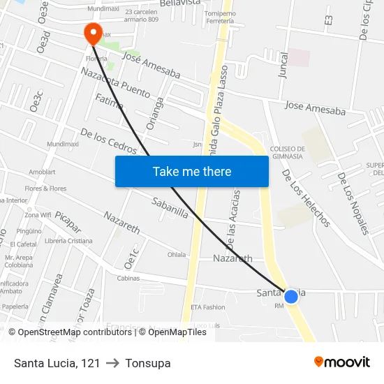 Santa Lucia, 121 to Tonsupa map