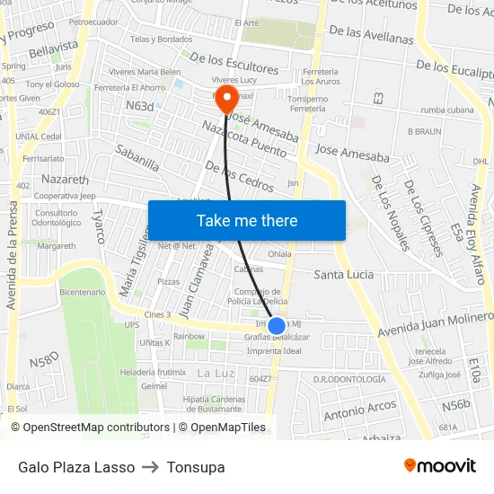 Galo Plaza Lasso to Tonsupa map