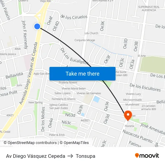 Av Diego Vásquez Cepeda to Tonsupa map