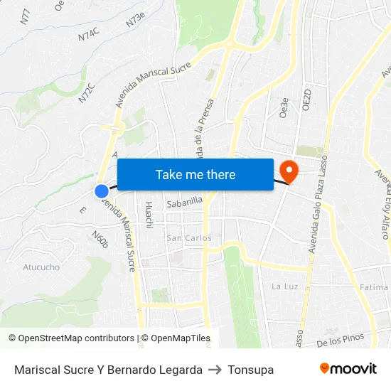 Mariscal Sucre Y Bernardo Legarda to Tonsupa map