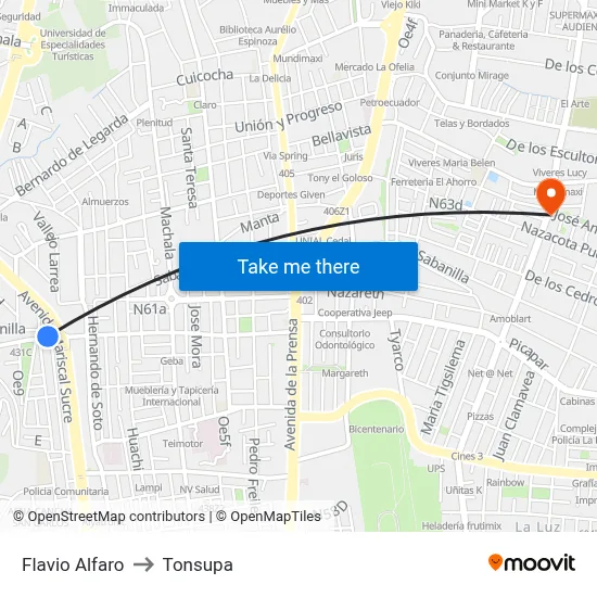 Flavio Alfaro to Tonsupa map