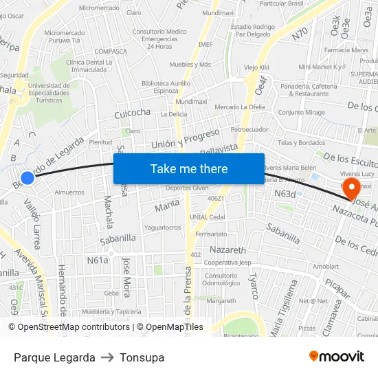 Parque Legarda to Tonsupa map