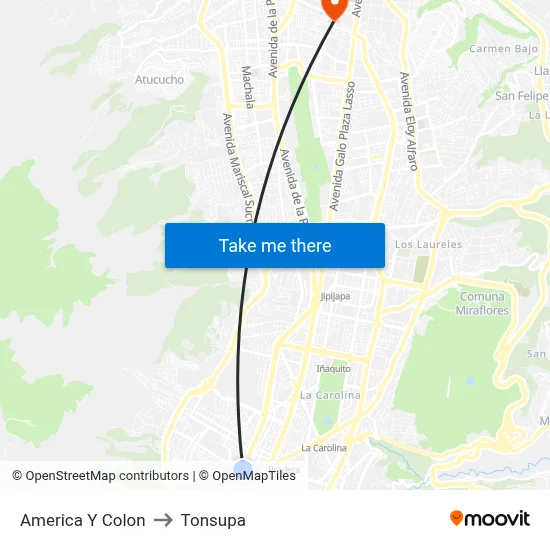 America Y Colon to Tonsupa map