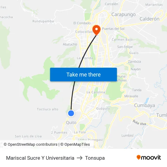 Mariscal Sucre Y Universitaria to Tonsupa map