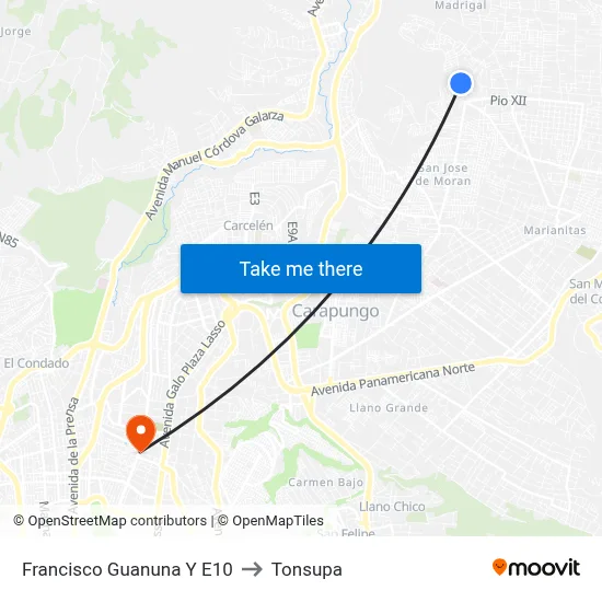 Francisco Guanuna Y E10 to Tonsupa map