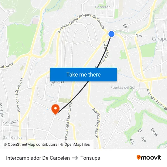 Intercambiador De Carcelen to Tonsupa map