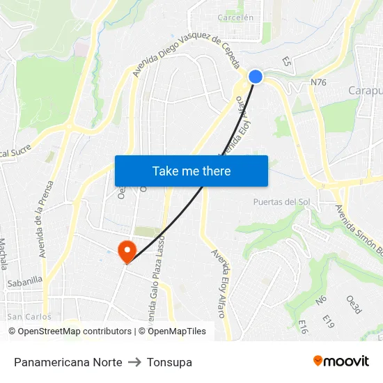 Panamericana Norte to Tonsupa map